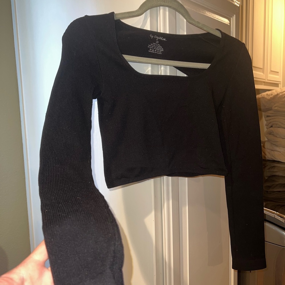 Black Long Sleeve Crop Top with Open Back